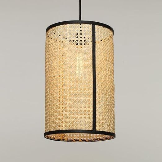 Bamboo Wicker Pendant Light | Round Hanging Ceiling Light Fixture for Kitchen or Dining Room | Rattan Cane Lamps for Home Decoration